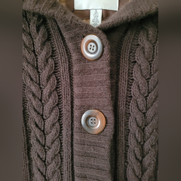 Abercrombie & Fitch Chocolate Cable Knit Cardigan Wool Blend L(Juniors) Small(W) - Picture 4 of 16
